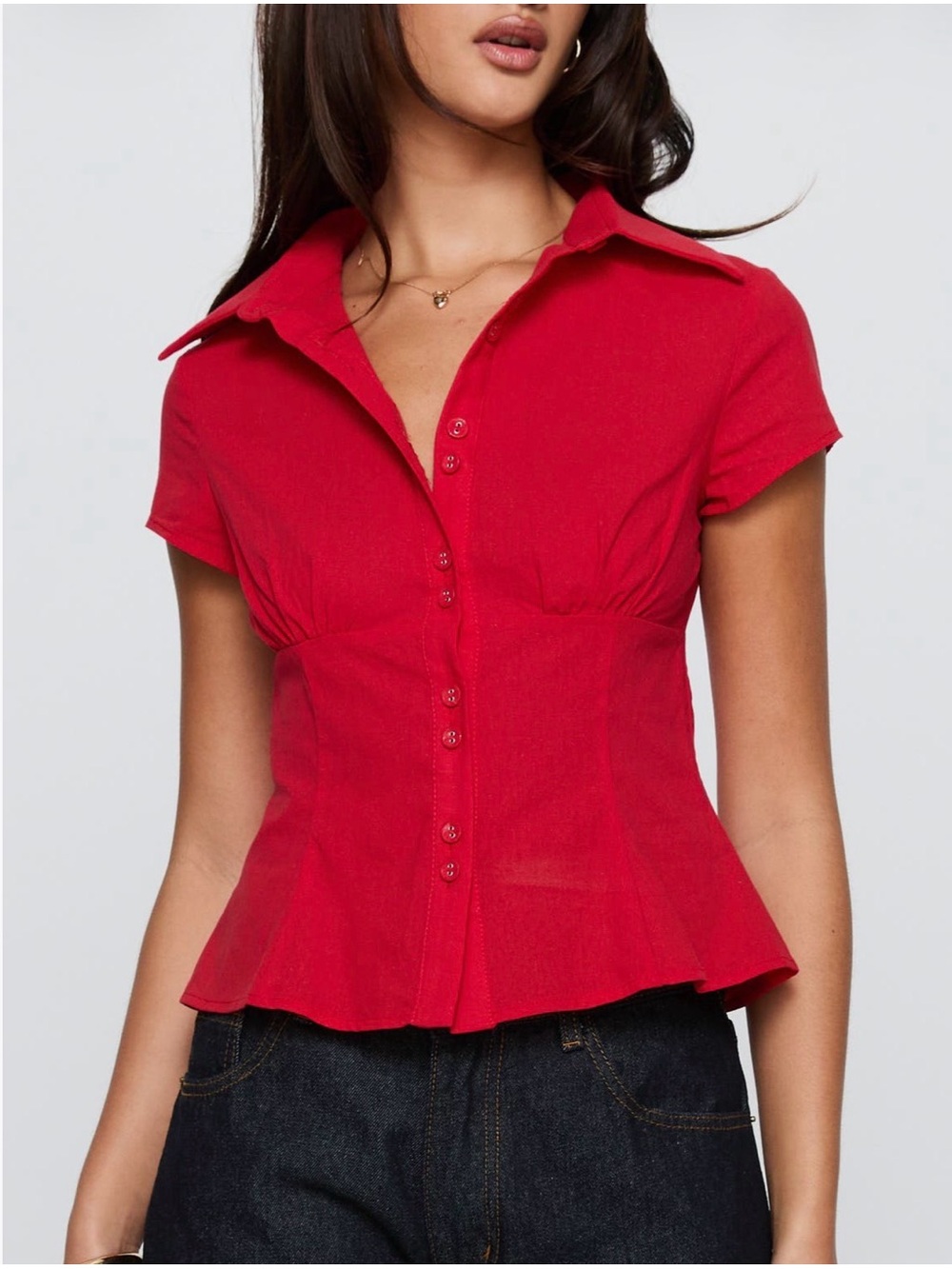 PRINCESS POLLY Cottesloe Front Button Shirt in Red 4